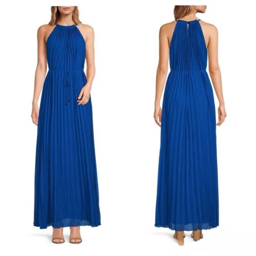 Ted Baker London Royal Blue Pleated Halter Maxi Dress